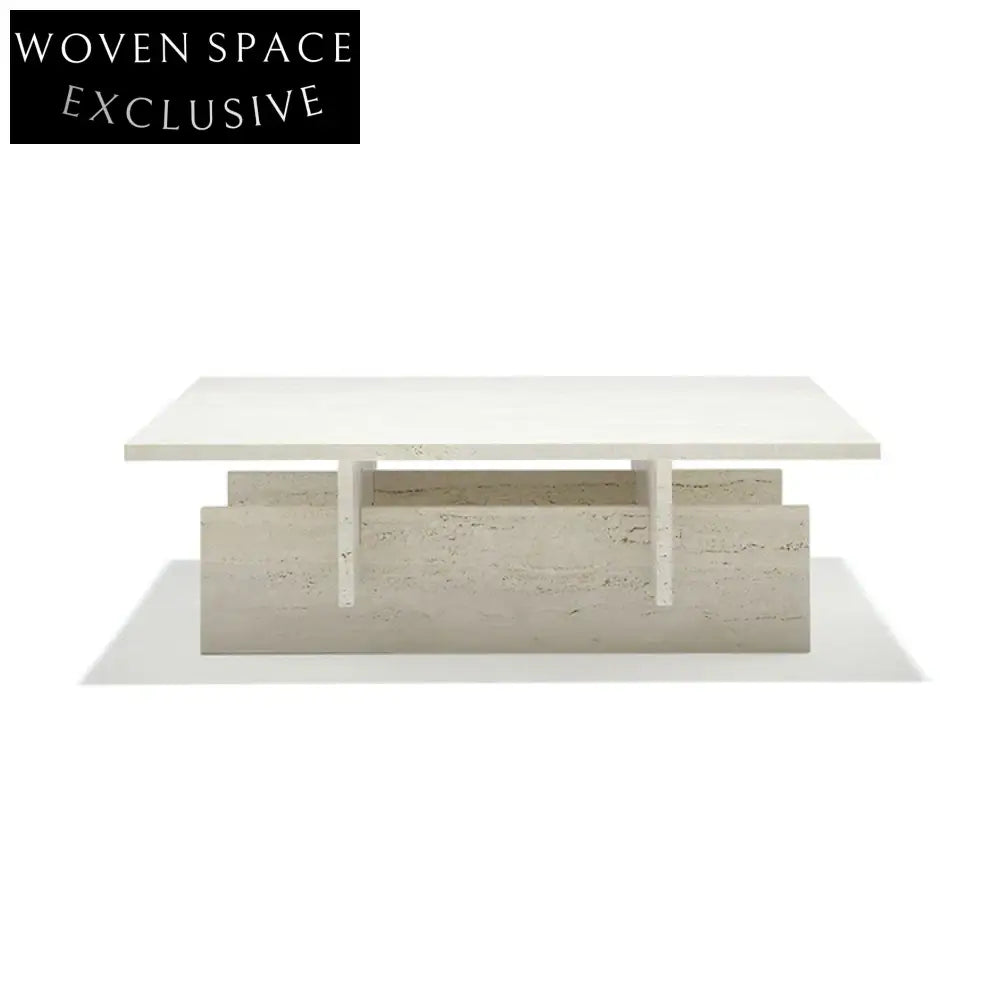 Nordic Modern Natural Travertine Coffee Table with Square Top for Living Room