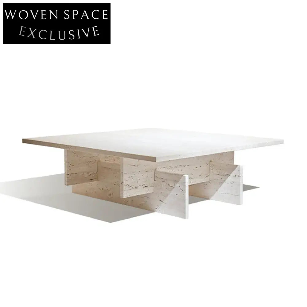 Nordic Modern Natural Travertine Coffee Table with Square Top for Living Room