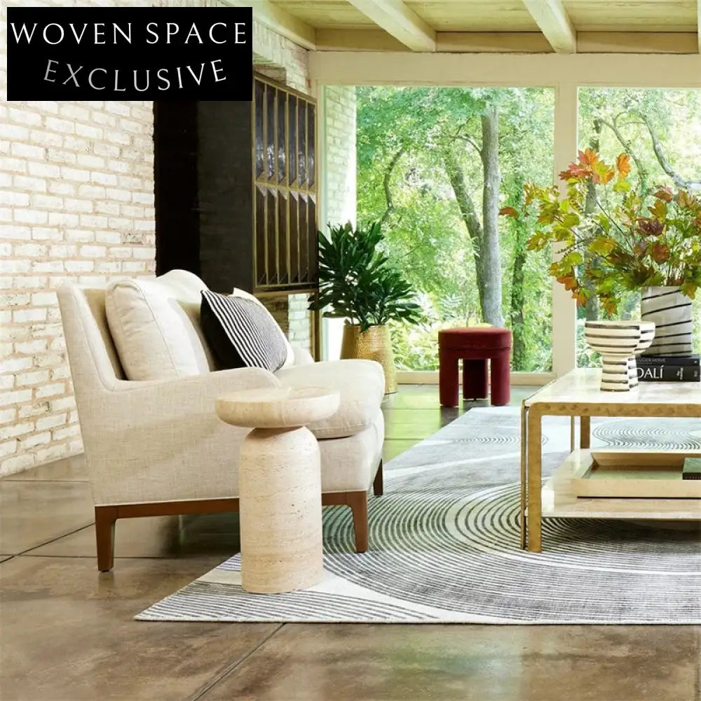 Nordic Modern Natural Travertine Stone Round Side Table for Living Room