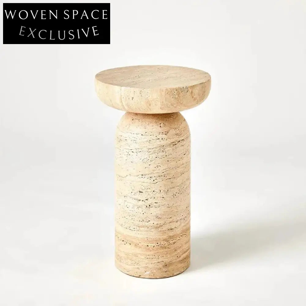 Nordic Modern Natural Travertine Stone Round Side Table for Living Room