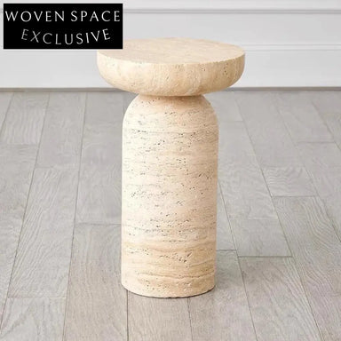 Nordic Modern Natural Travertine Stone Round Side Table for Living Room