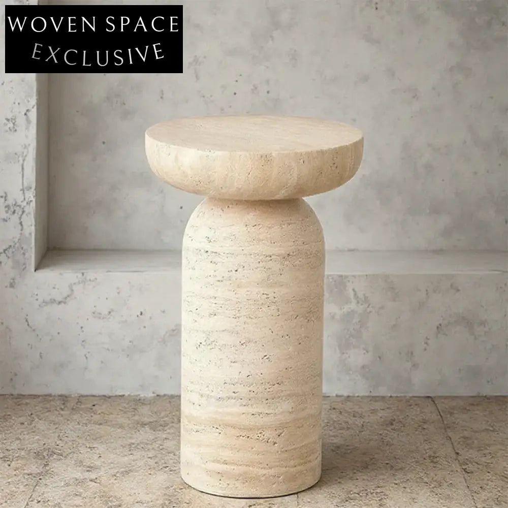 Nordic Modern Natural Travertine Stone Round Side Table for Living Room