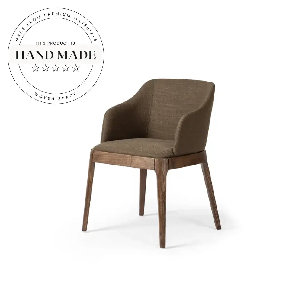 Nordic Modern Oak Wood Dining Chair with Upholstered Fabric Seat