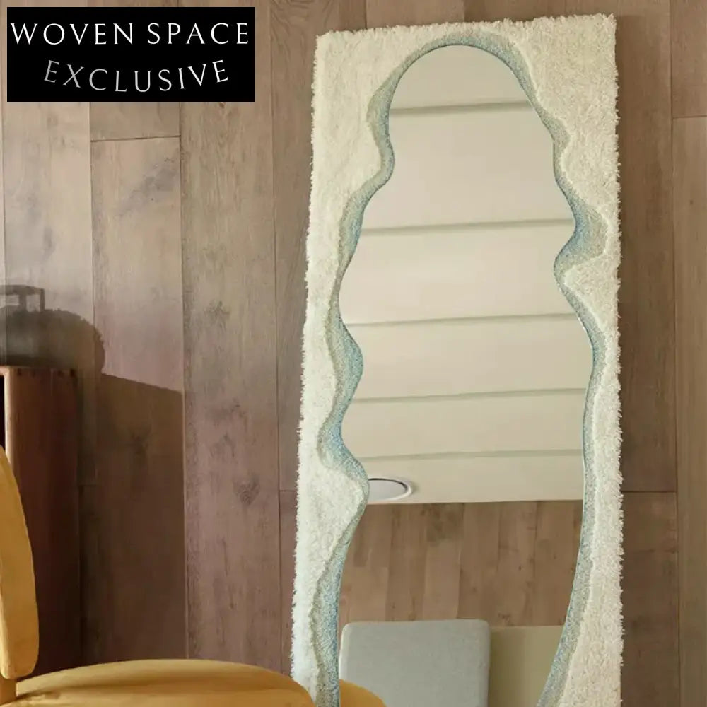 Nordic Modern Rectangle Full-Length Floor Mirror with Teddy Fabric Frame