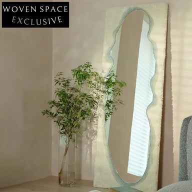 Nordic Modern Rectangle Full-Length Floor Mirror with Teddy Fabric Frame