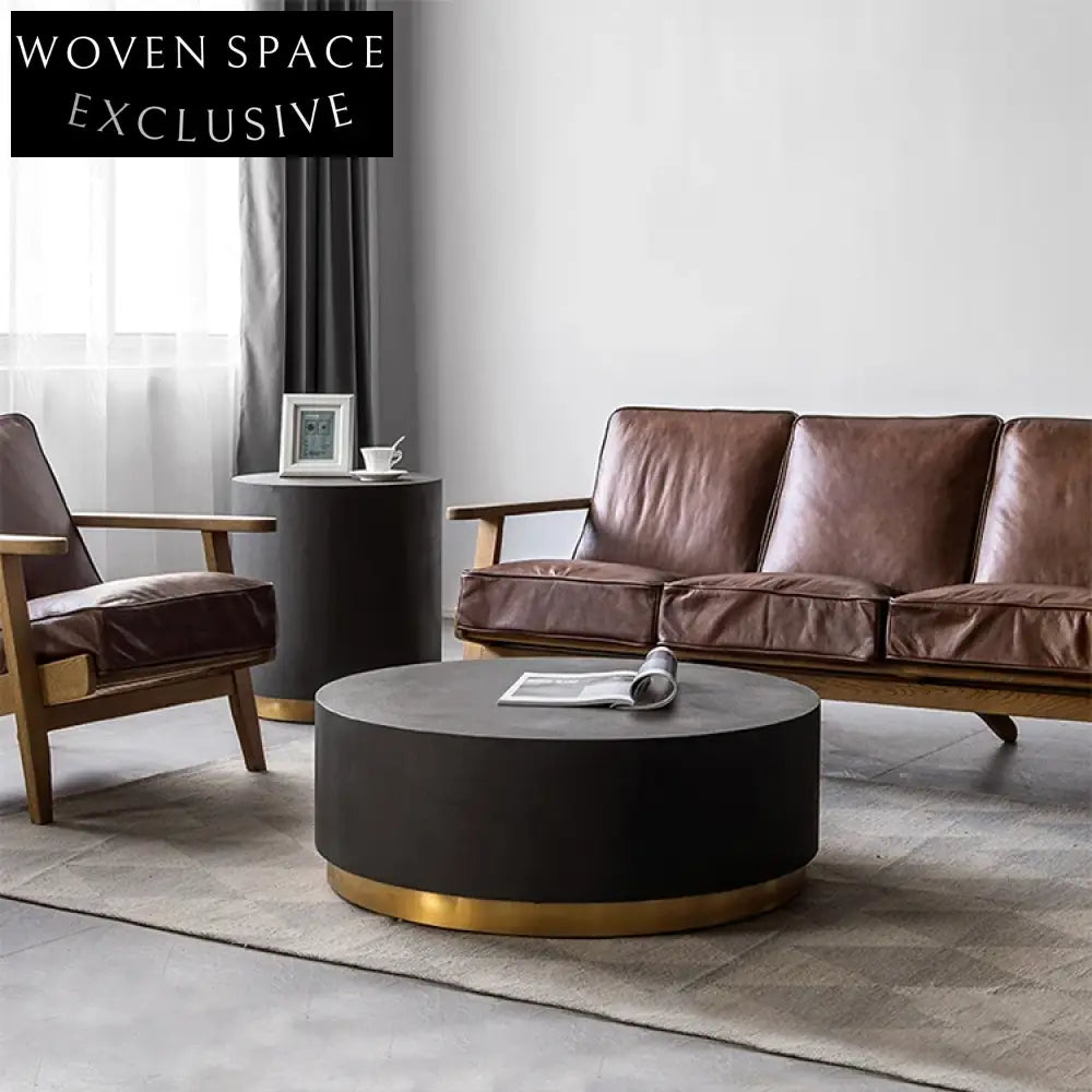 Nordic Modern Round Cement Gray Coffee Table for Living Room Decor