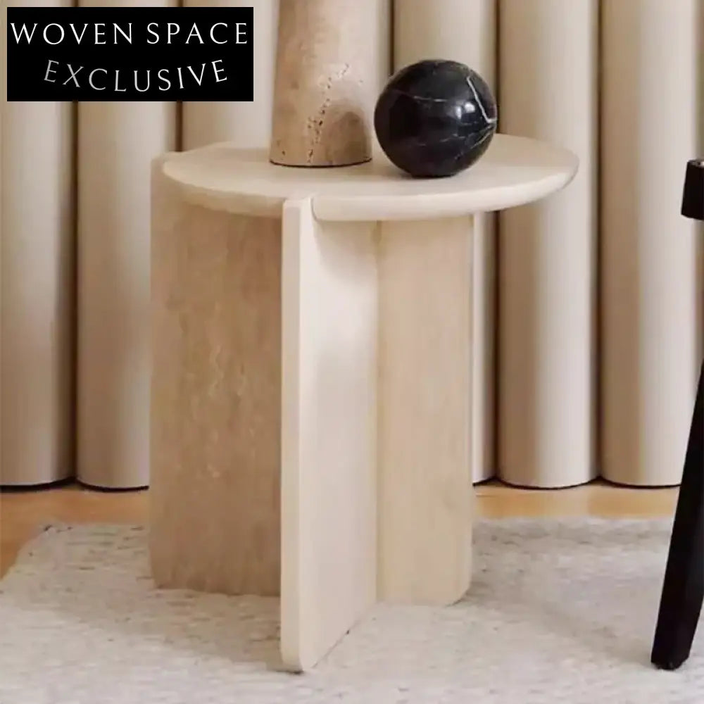Nordic Modern Round Natural Travertine Stone Coffee Table for Living Room