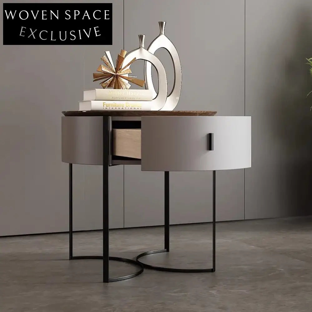 Nordic Modern Round Nightstand with Storage, Minimalist Wooden Bedside Table