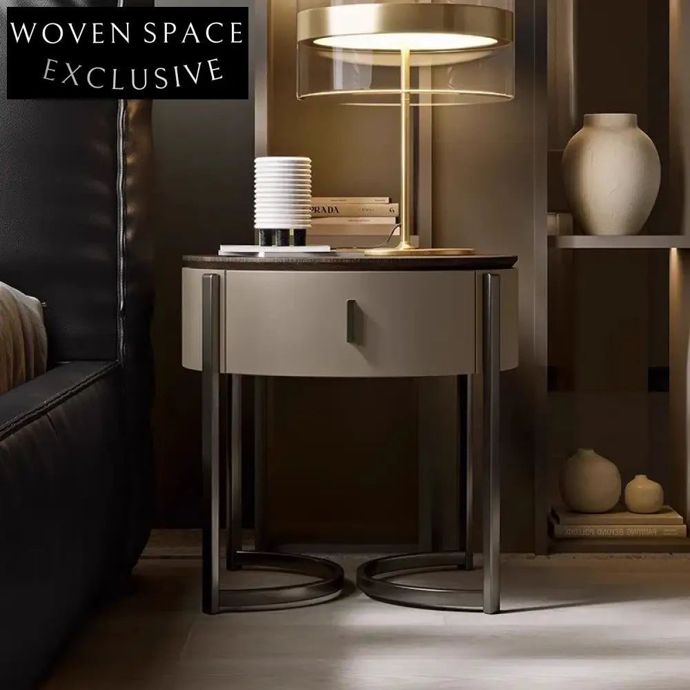 Nordic Modern Round Nightstand with Storage, Minimalist Wooden Bedside Table