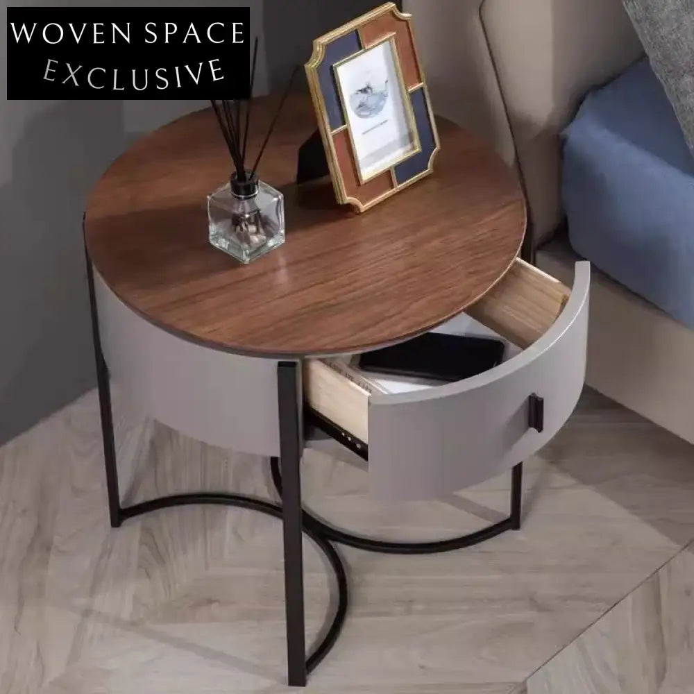 Nordic Modern Round Nightstand with Storage, Minimalist Wooden Bedside Table