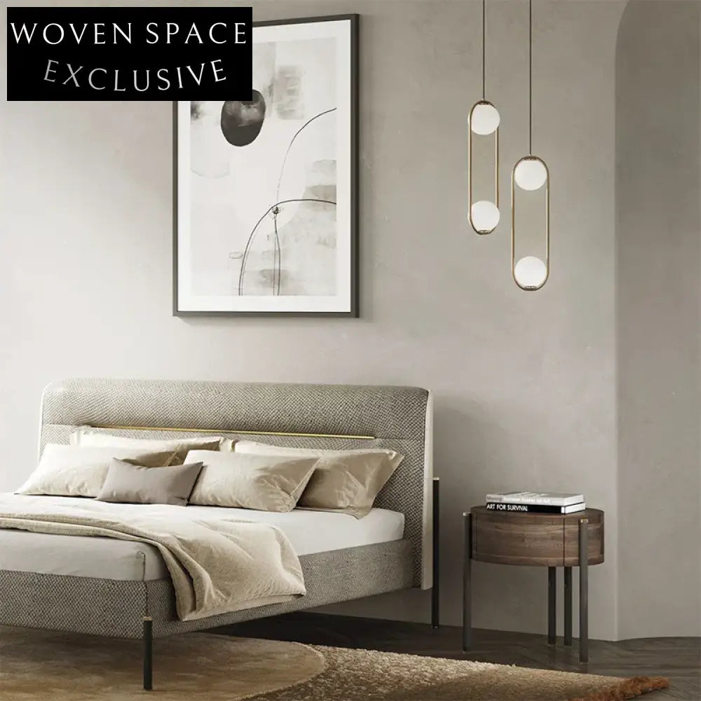 Nordic Modern Round Top Solid Wood Slate Night Stand for Bedroom