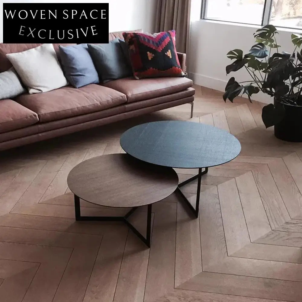Nordic Modern Round Wood Coffee Table with Sturdy Metal Base Design