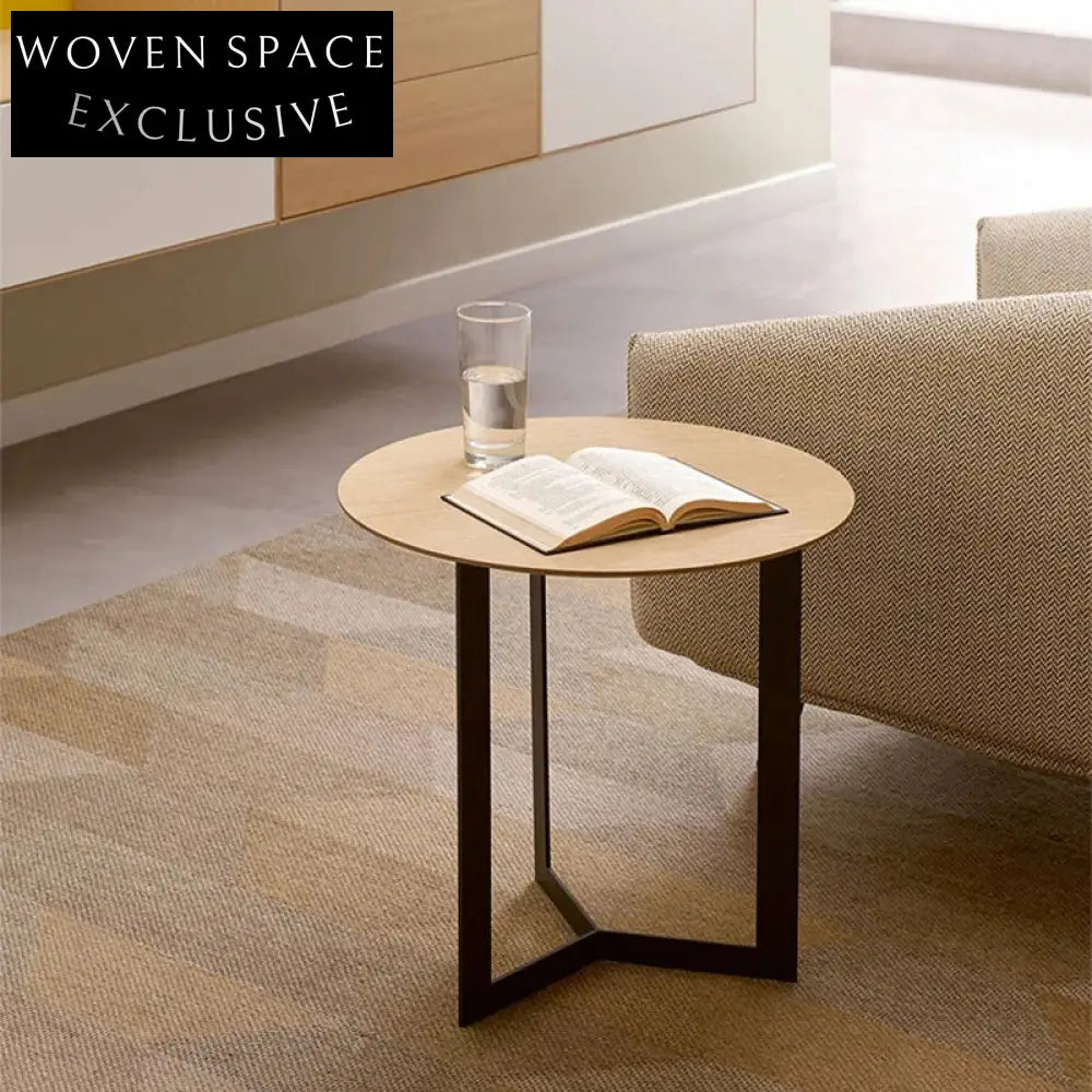 Nordic Modern Round Wood Coffee Table with Sturdy Metal Base Design