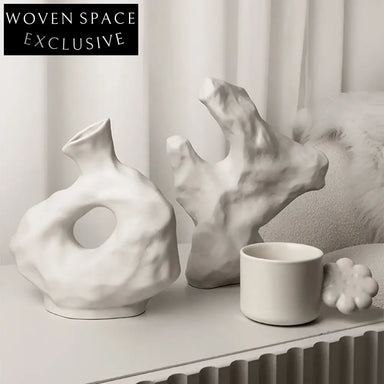 Nordic Modern Small White Irregular Ceramic Flower Vase Set Decor