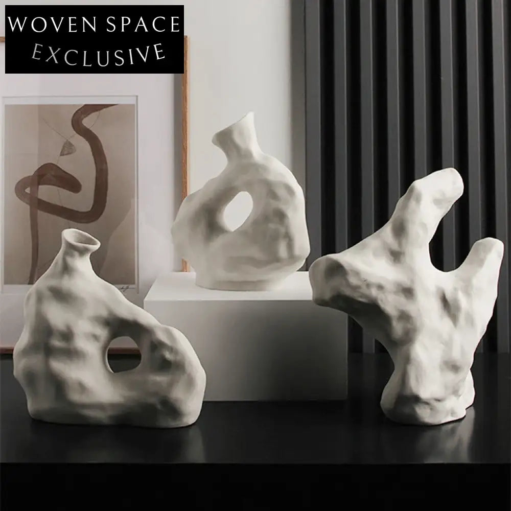 Nordic Modern Small White Irregular Ceramic Flower Vase Set Decor