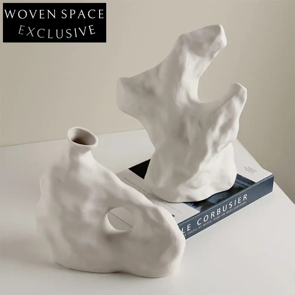 Nordic Modern Small White Irregular Ceramic Flower Vase Set Decor
