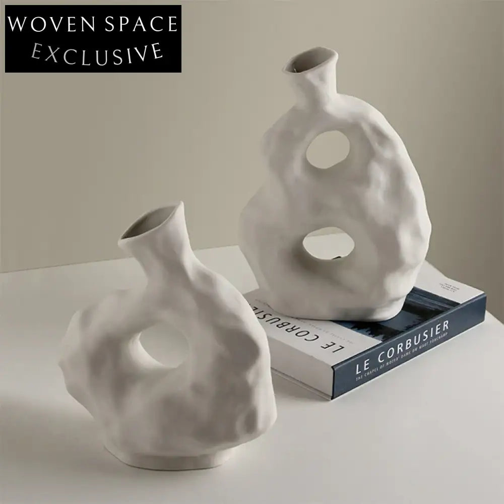 Nordic Modern Small White Irregular Ceramic Flower Vase Set Decor