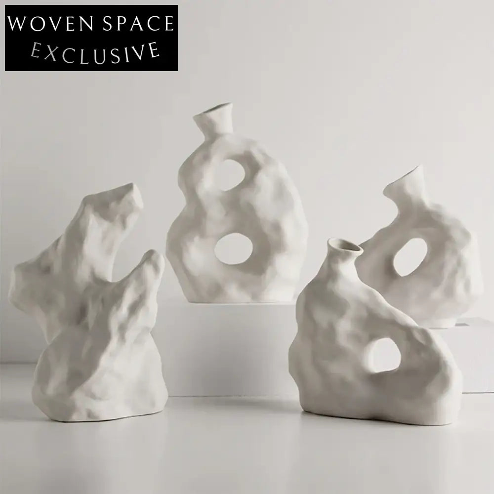 Nordic Modern Small White Irregular Ceramic Flower Vase Set Decor