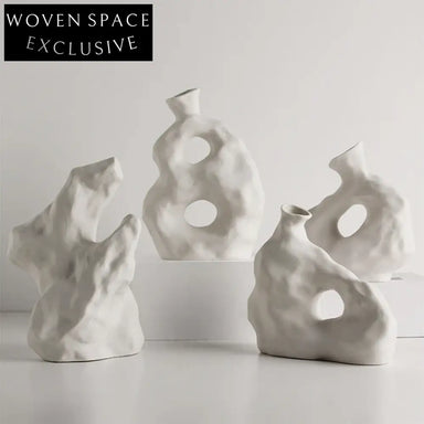 Nordic Modern Small White Irregular Ceramic Flower Vase Set Decor
