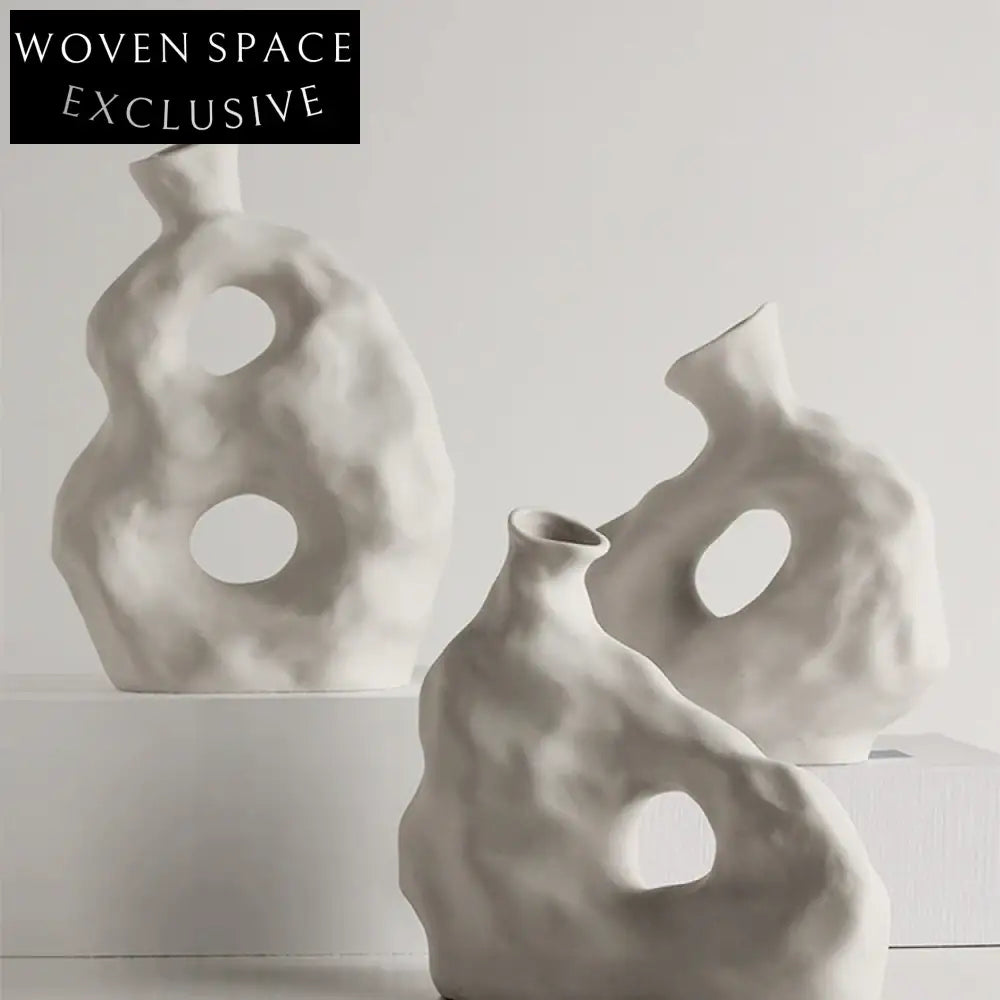 Nordic Modern Small White Irregular Ceramic Flower Vase Set Decor