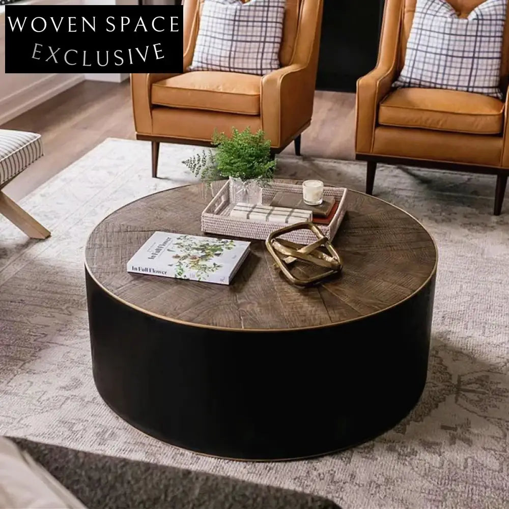 Nordic Modern Solid Pine Round Living Room Center Coffee Table