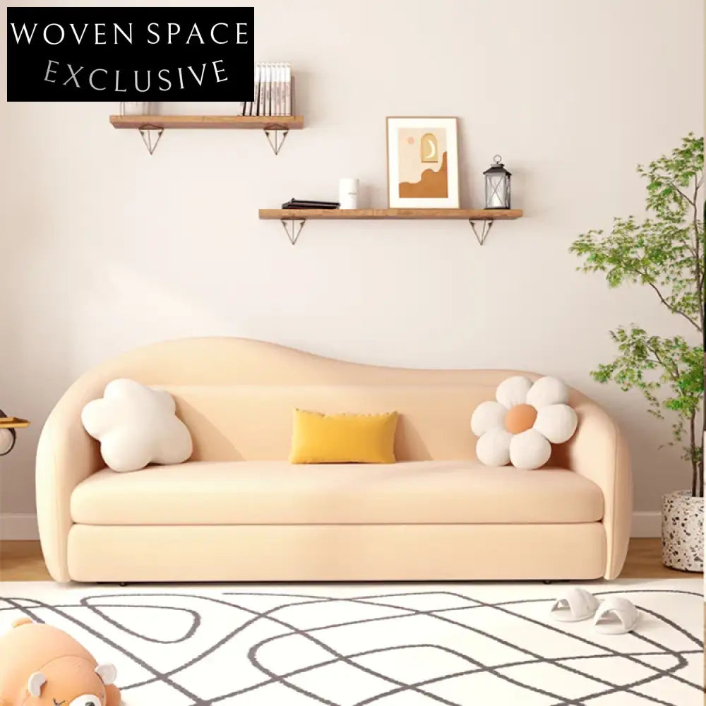 Nordic Modern Solid Wood Frame Fabric Folding Convertible Sleeper Sofa Bed