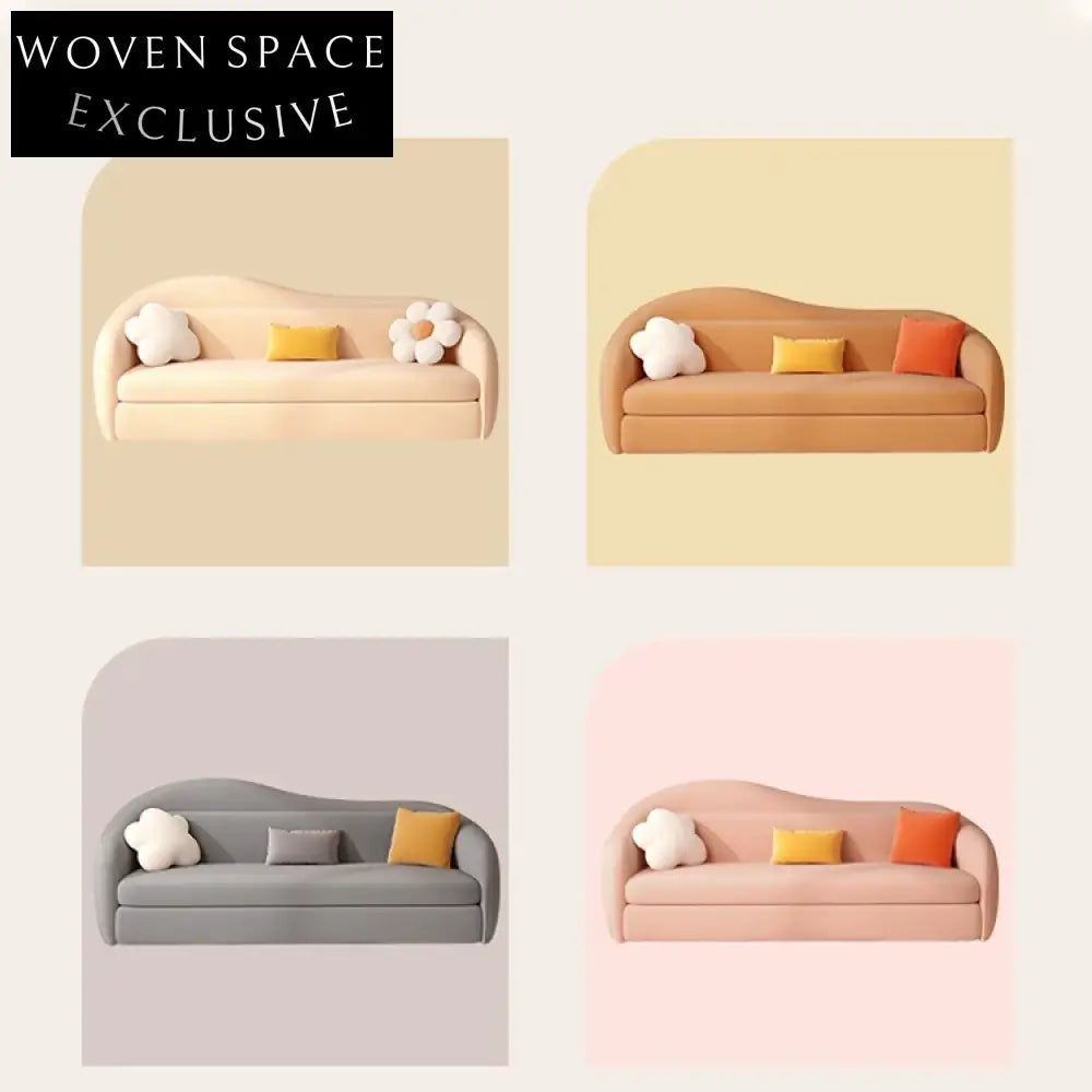 Nordic Modern Solid Wood Frame Fabric Folding Convertible Sleeper Sofa Bed