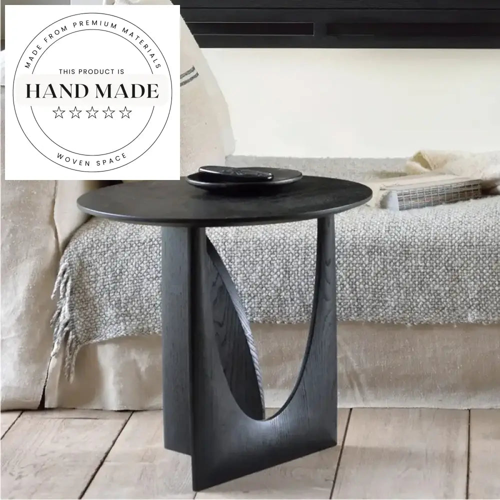 Nordic Modern Solid Wood Geometric Pedestal 50cm Round Side Table