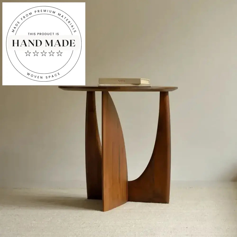 Nordic Modern Solid Wood Geometric Pedestal 50cm Round Side Table