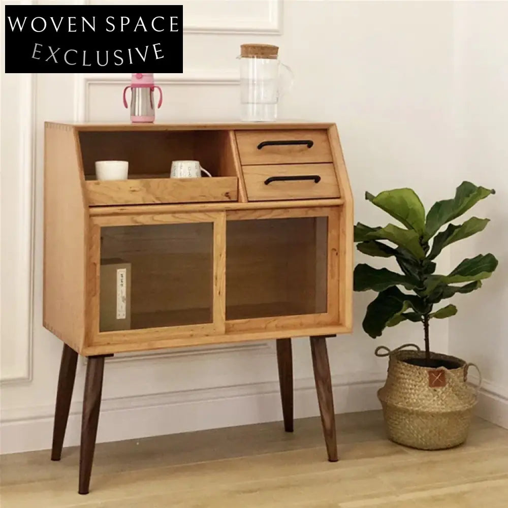 Nordic Modern Solid Wood Side Tea Cabinet for Living Room Storage