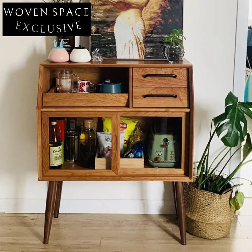 Nordic Modern Solid Wood Side Tea Cabinet for Living Room Storage