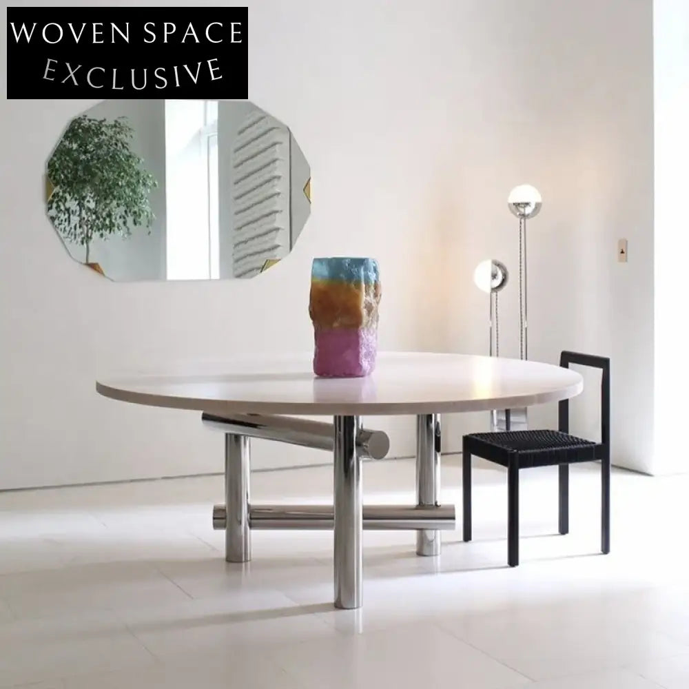 Nordic Modern Stainless Steel Frame Wood Top Rectangle Round Dining Table for Home