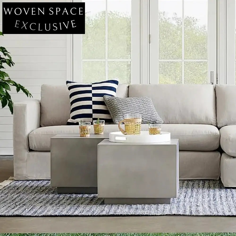 Nordic Modern Stone Microcement Travertine Square Coffee Table for Patio Living