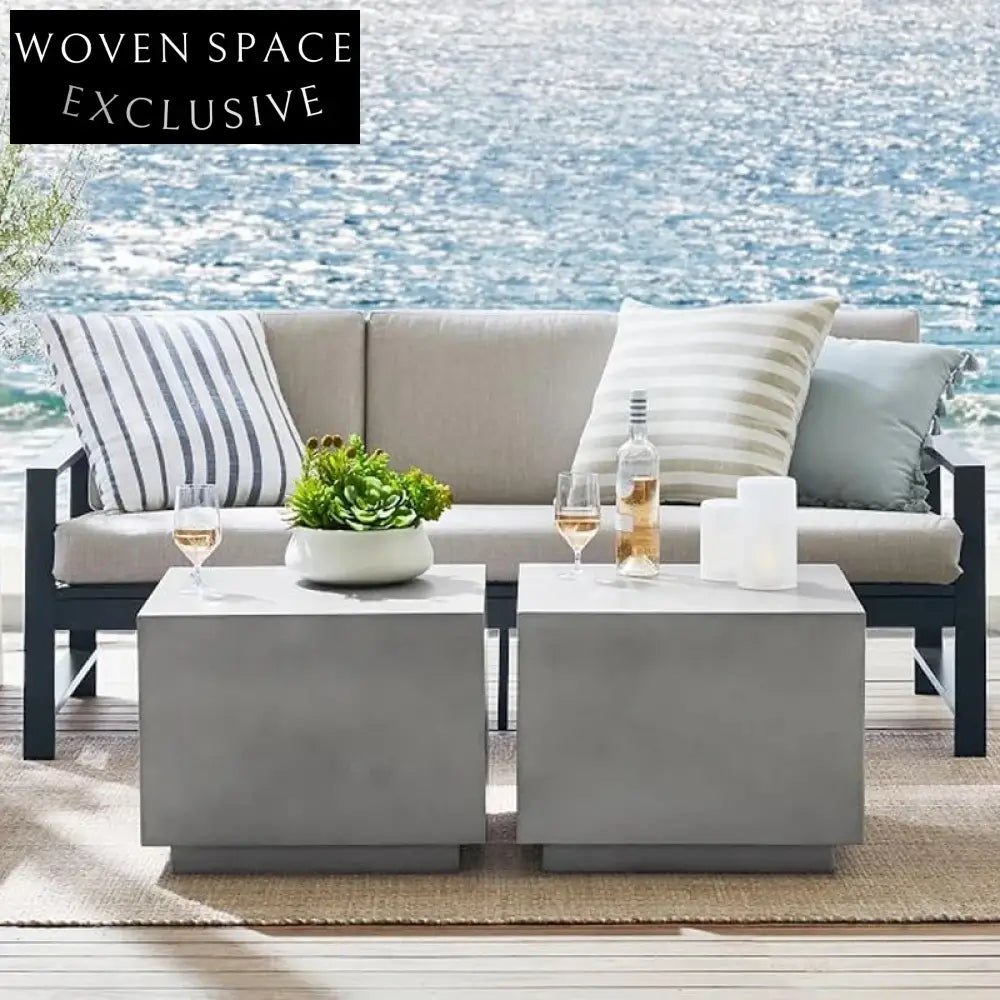 Nordic Modern Stone Microcement Travertine Square Coffee Table for Patio Living