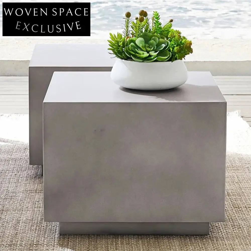 Nordic Modern Stone Microcement Travertine Square Coffee Table for Patio Living