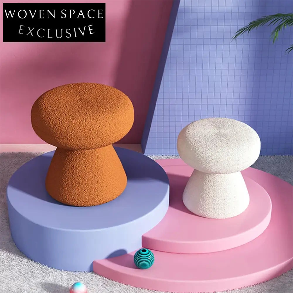 Nordic Modern Teddy Fabric Ottoman Stool with Metal Base for Living Room Entryway