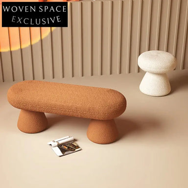 Nordic Modern Teddy Fabric Ottoman Stool with Metal Base for Living Room Entryway