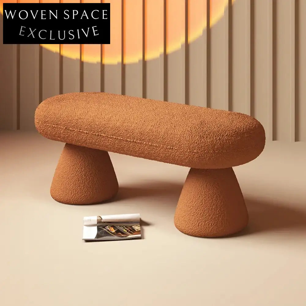 Nordic Modern Teddy Fabric Ottoman Stool with Metal Base for Living Room Entryway