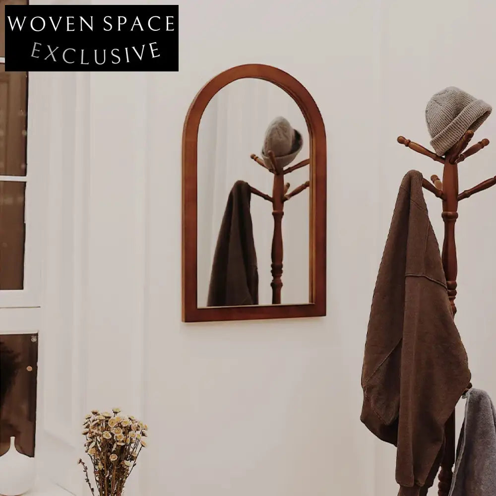 Nordic Modern Walnut Wood Arch Frame Wall Mirror for Bedroom Decor