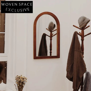 Nordic Modern Walnut Wood Arch Frame Wall Mirror for Bedroom Decor