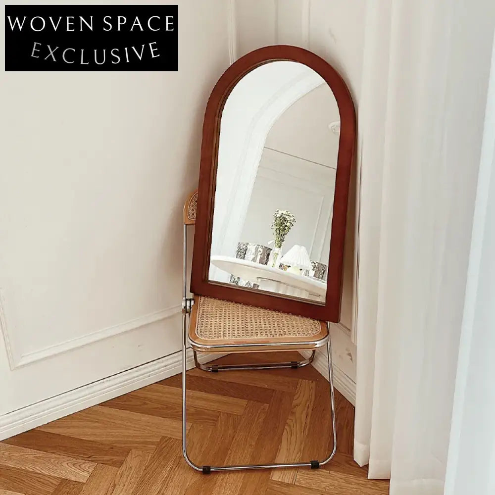 Nordic Modern Walnut Wood Arch Frame Wall Mirror for Bedroom Decor