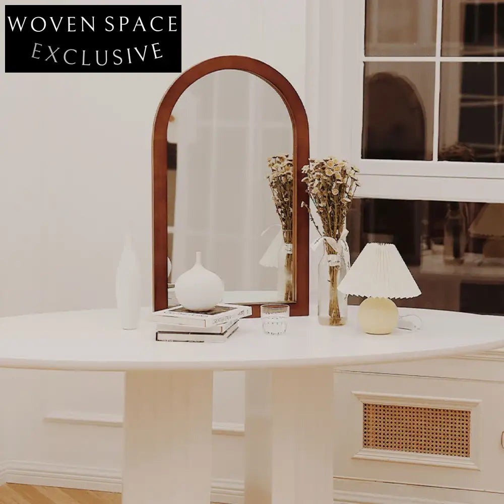 Nordic Modern Walnut Wood Arch Frame Wall Mirror for Bedroom Decor