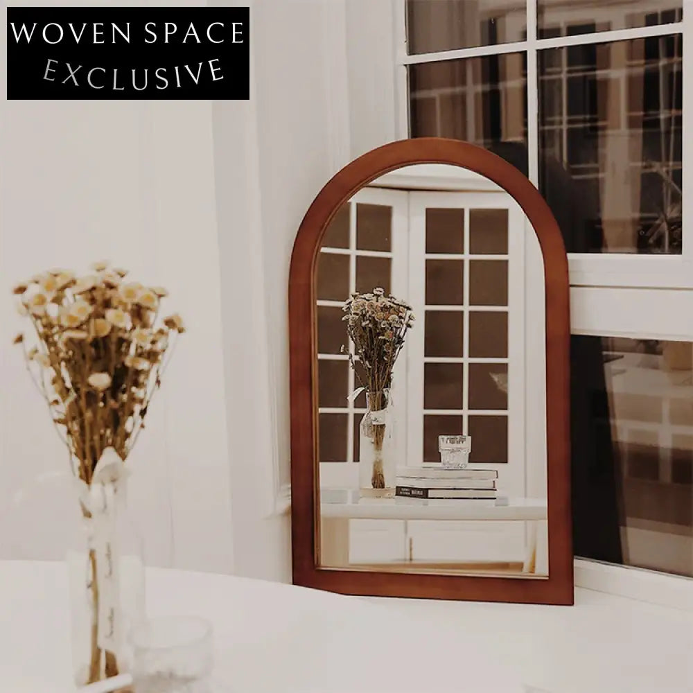 Nordic Modern Walnut Wood Arch Frame Wall Mirror for Bedroom Decor