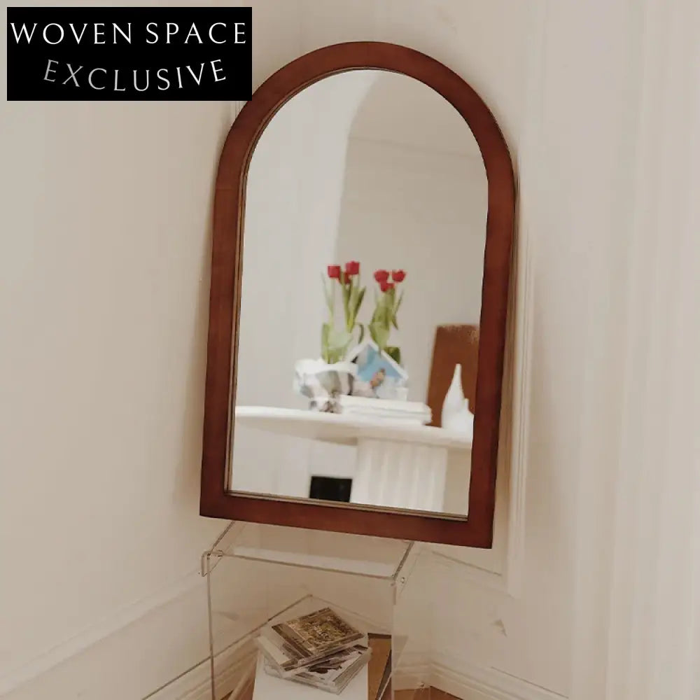 Nordic Modern Walnut Wood Arch Frame Wall Mirror for Bedroom Decor