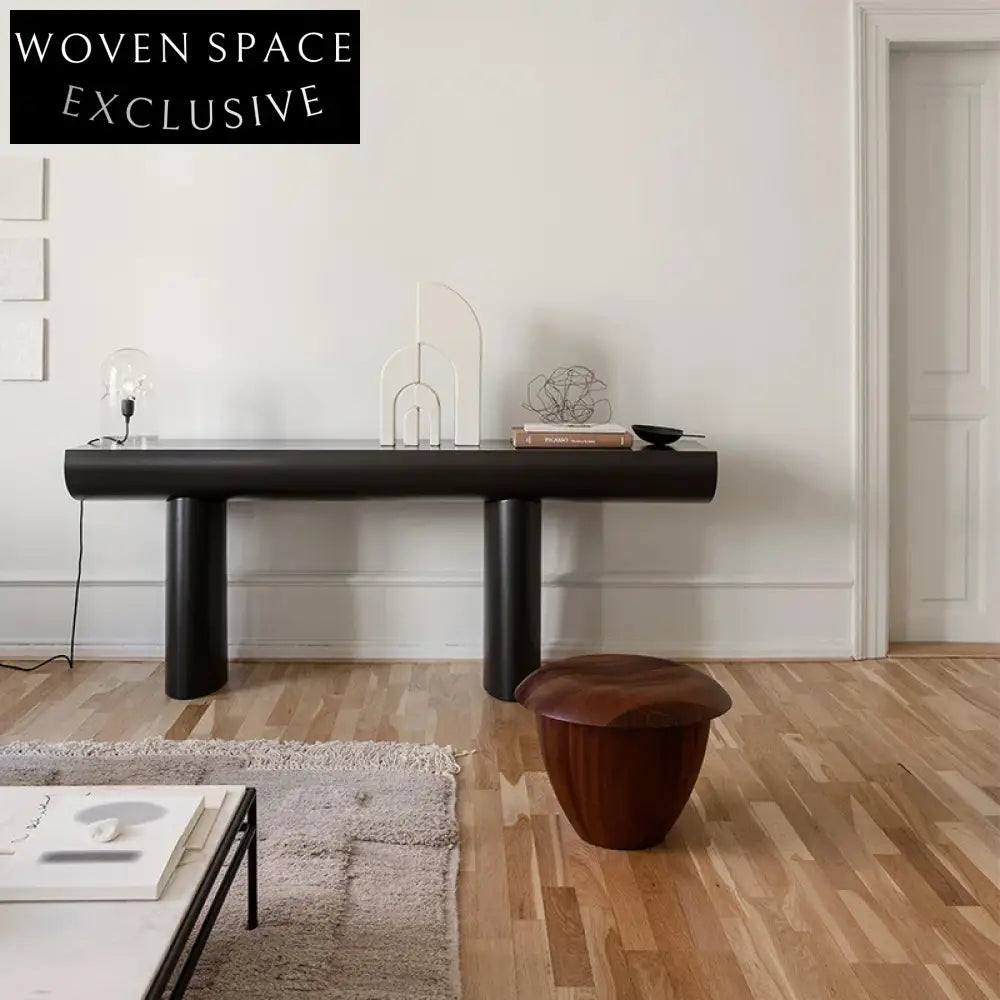 Nordic Modern Walnut Wood Small Round Living Room Ottoman for Home Decor