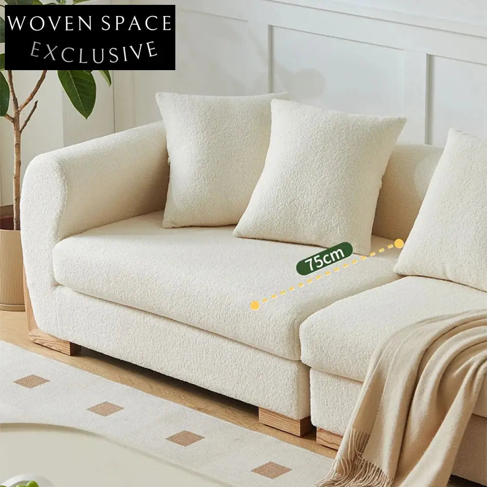 Nordic Modern White Teddy Fabric Double Sofa with Solid Wood Base