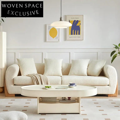 Nordic Modern White Teddy Fabric Double Sofa with Solid Wood Base