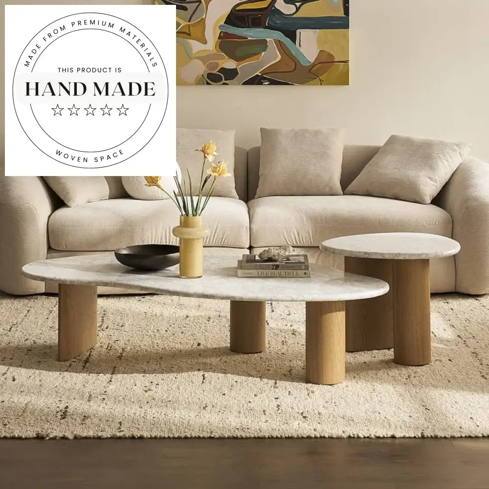 Nordic Natural Oak and Marble Top Square Side Table