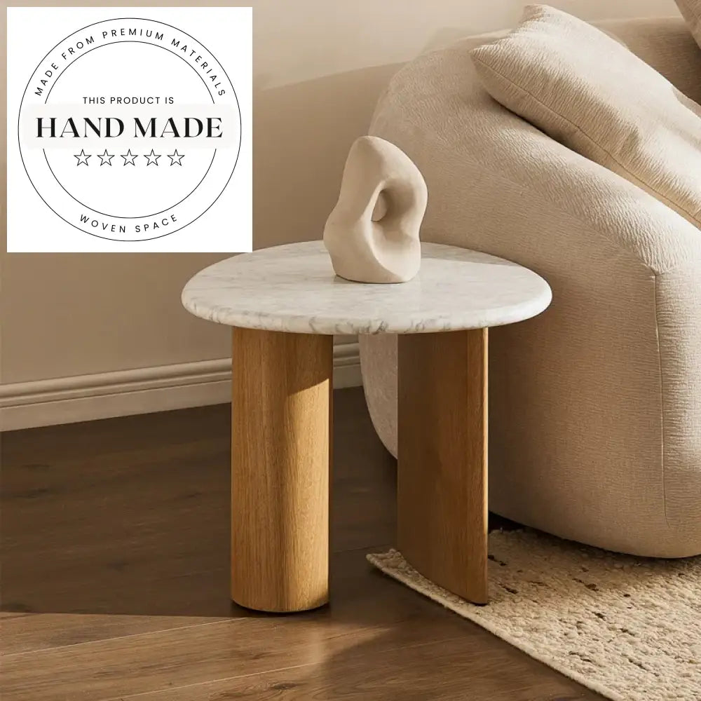 Nordic Natural Oak and Marble Top Square Side Table