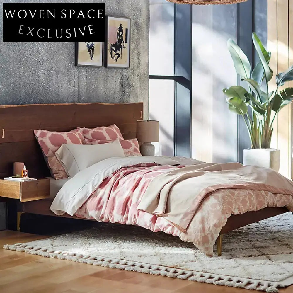 Nordic Oak Wood King Size Bed Frame - Modern Walnut Finish Bedroom Furniture